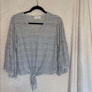 Lavender Field Gray and White Striped Top